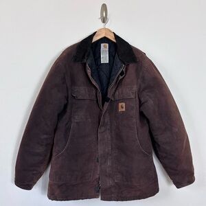Carhartt Brown Duck Canvas Quilt Lined Chore Barn Coat Jacket Men’s L C26 DKB